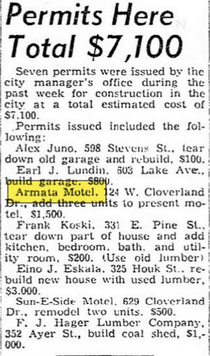 Quinn Motel (Armata Motel) - May 1957 Article (newer photo)